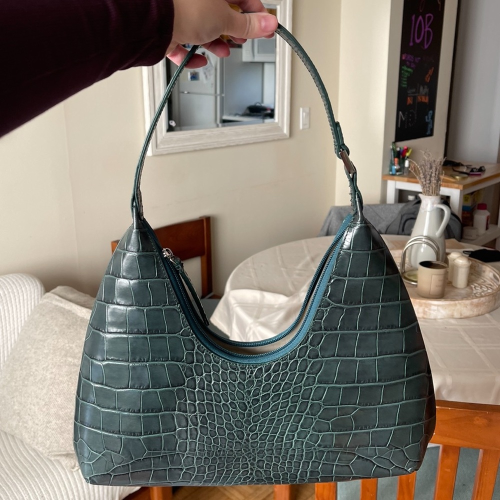 BY FAR Amber Bag - Green Crocodile-Embossed Shoulder Bag (large size) RARE NWOT
